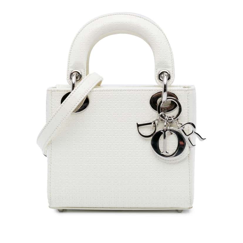 Dior Mini Patent Microcannage Lady Dior White Leather Good condition - Front View