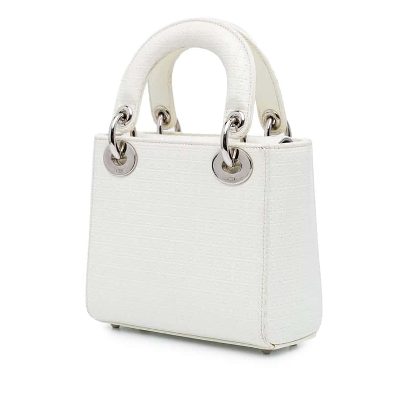 Dior Mini Patent Microcannage Lady Dior White Leather Good condition - Back View