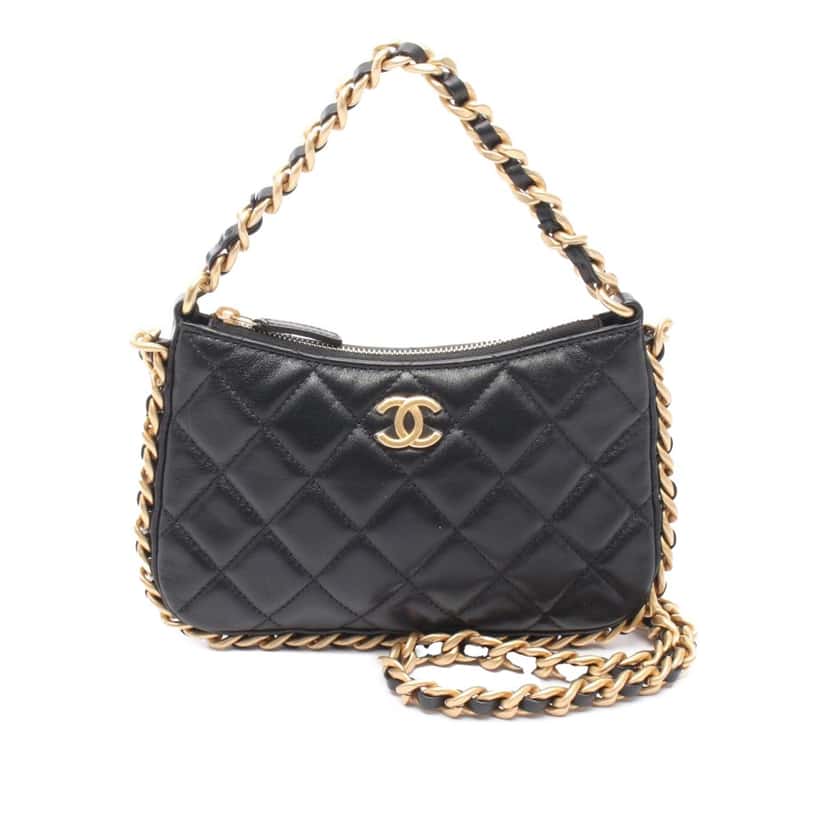Chanel Quilted Lambskin Chain Around Hobo Black Leather Good condition - Front View