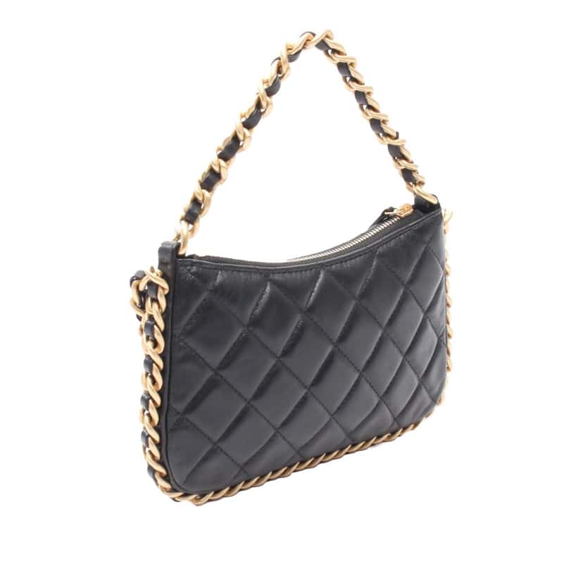 Chanel Quilted Lambskin Chain Around Hobo Black Leather Good condition - Back View