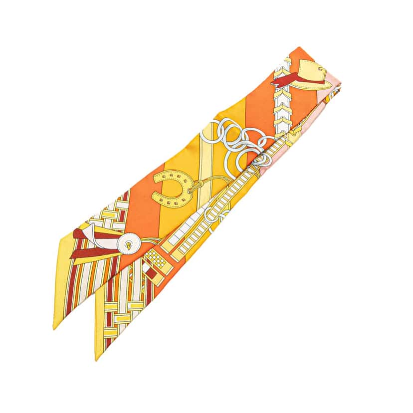 Hermès Brides et Gris-Gris Silk Twilly Scarf Orange Silk Good condition - Front View