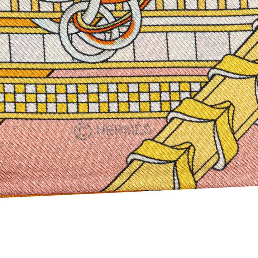 Hermès Brides et Gris-Gris Silk Twilly Scarf Orange Silk Good condition - Inside View