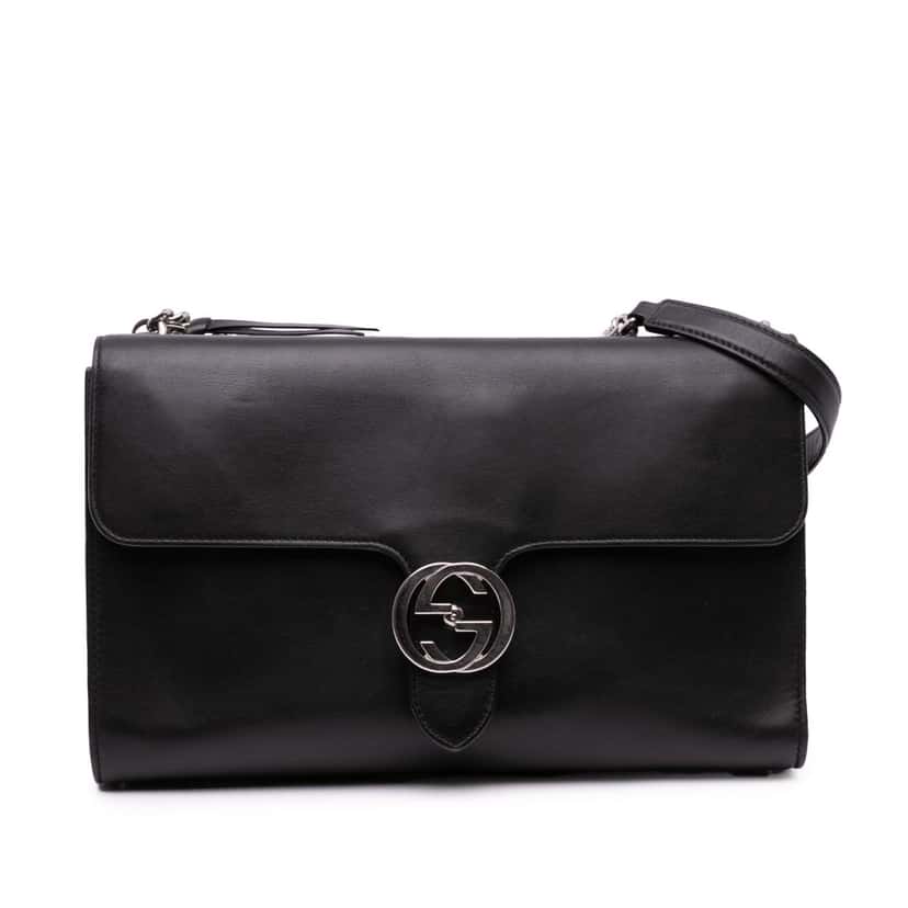 Gucci Medium Leather Dollar Interlocking G Crossbody Black Leather Good condition - Front View