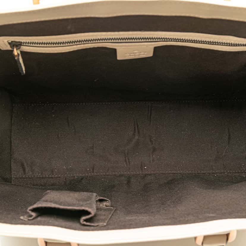 Gucci Calfskin and GG Canvas Nailhead Tote White Leather Good condition - Model View