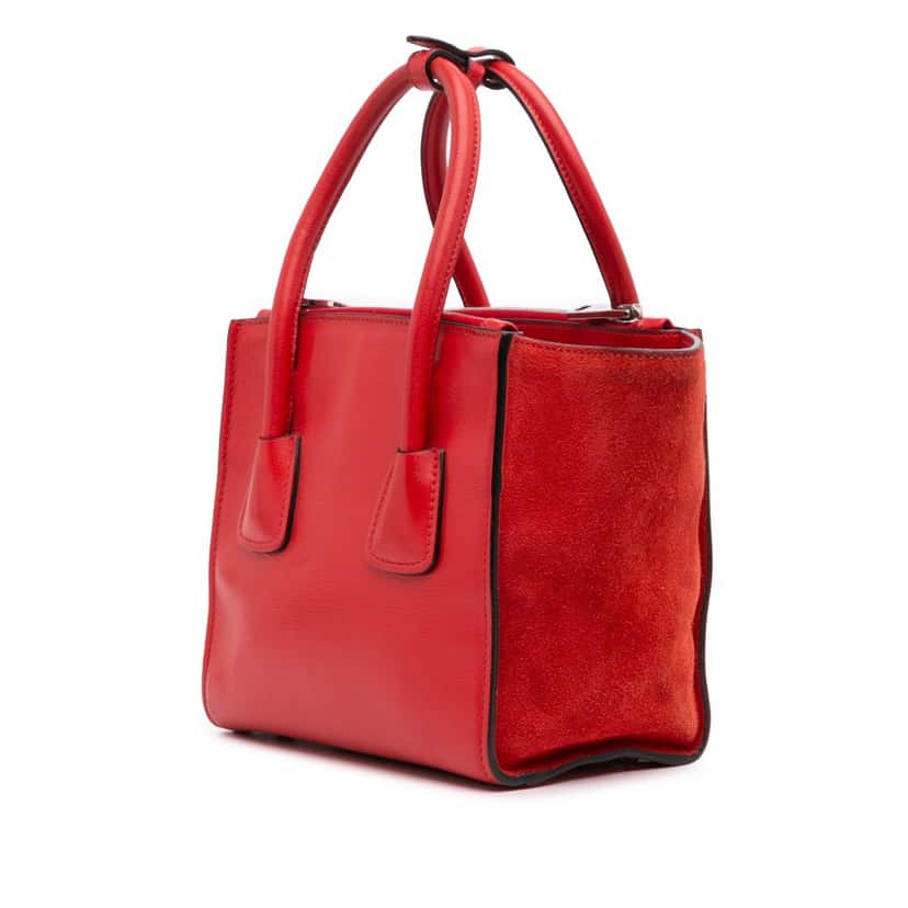 Prada Small Glace Calf Twin Pocket Satchel Red Leather Good condition - Back View