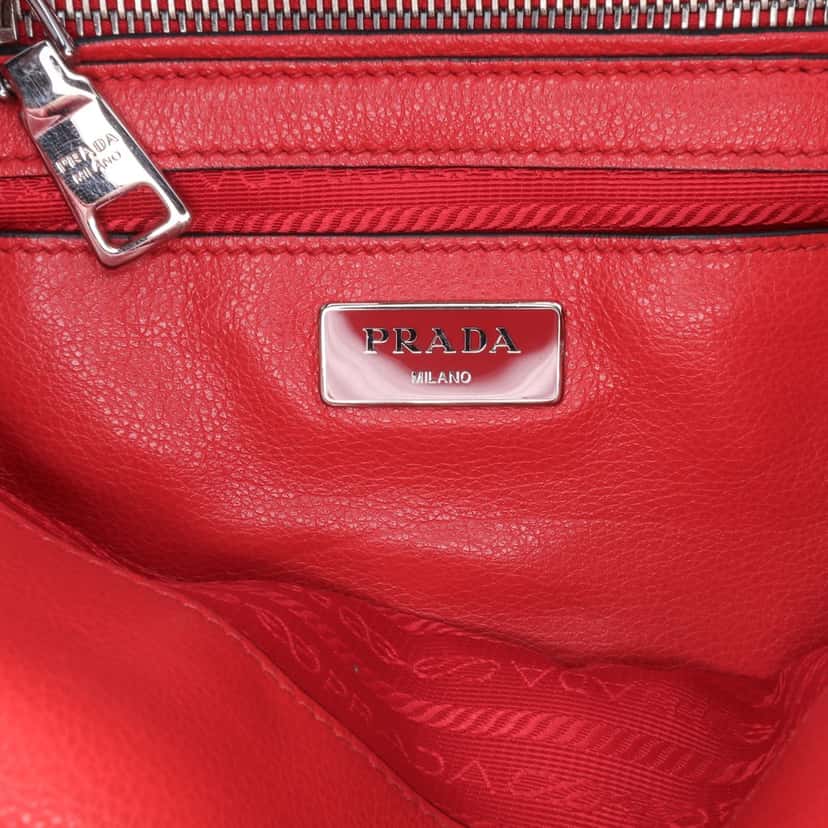 Prada Small Glace Calf Twin Pocket Satchel Red Leather Good condition - Box View