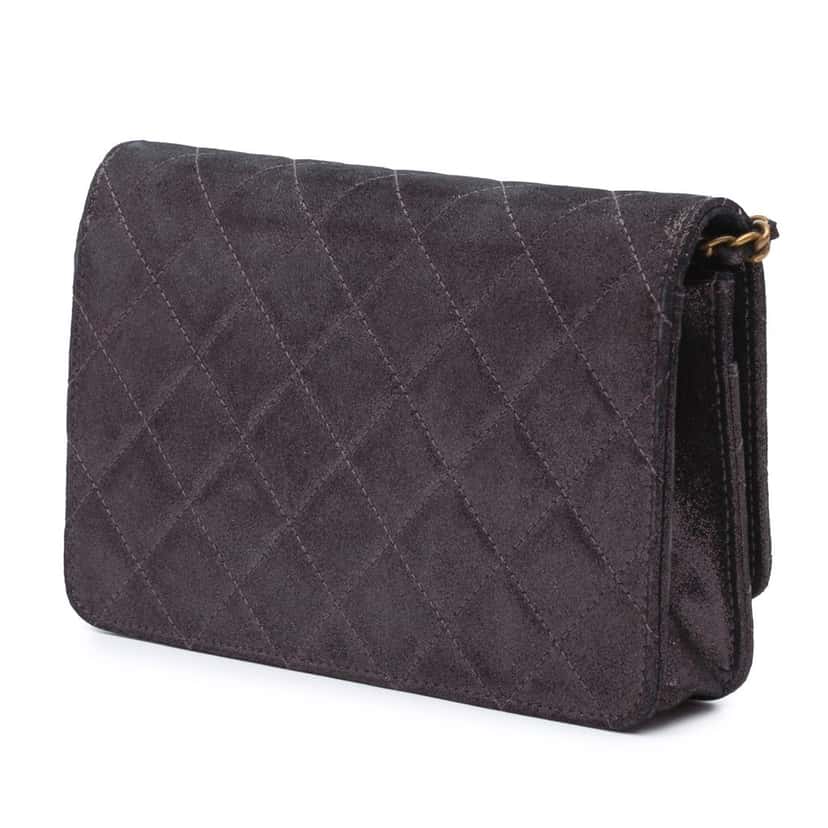 Chanel Metiers d’Art Quilted Iridescent Lambskin Tartan Button Wallet On Chain Brown Leather Good condition - Back View