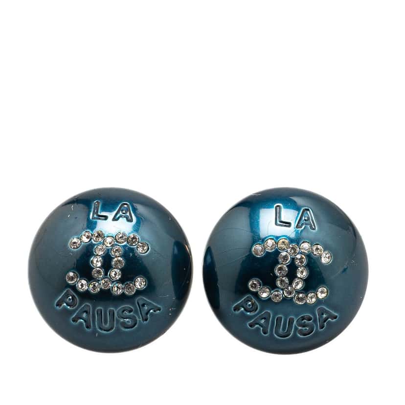 Chanel Resin CC La Pausa CC Crystal Push Back Earrings Blue Good condition - Front View