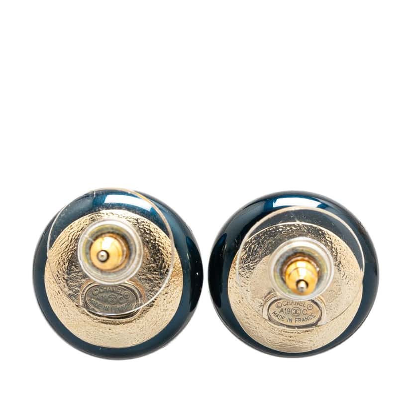 Chanel Resin CC La Pausa CC Crystal Push Back Earrings Blue Good condition - Back View