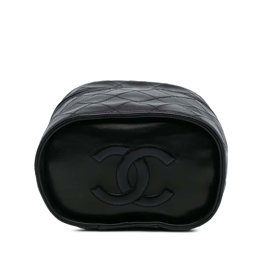 Chanel Quilted Lambskin Tassel Vanity Case Black Leather Good condition - Inside View