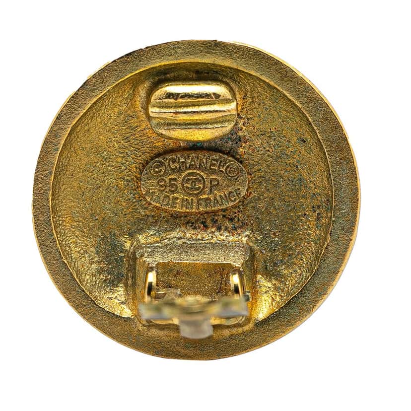 Chanel Gold Plated CC Round Clip on Earrings Gold Metal Good condition - Inside View