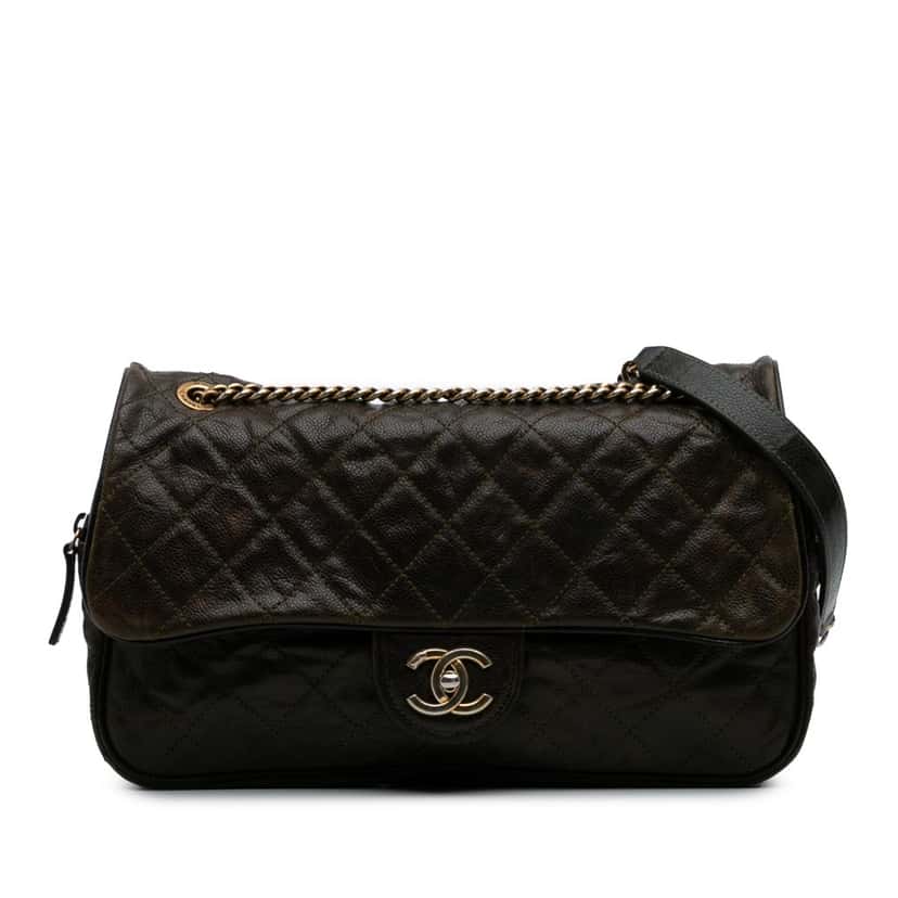 Chanel Large Quilted Glazed Caviar Shiva Flap Brown Leather Good condition - Front View