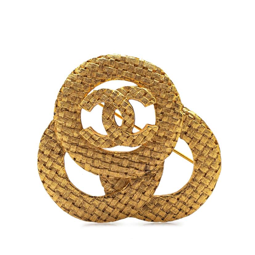 Chanel Gold Plated CC Triple Circle Brooch Gold Metal Good condition - Front View