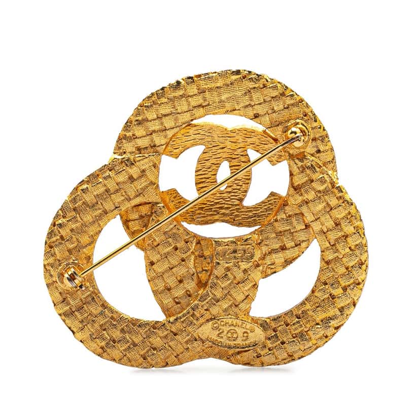 Chanel Gold Plated CC Triple Circle Brooch Gold Metal Good condition - Back View