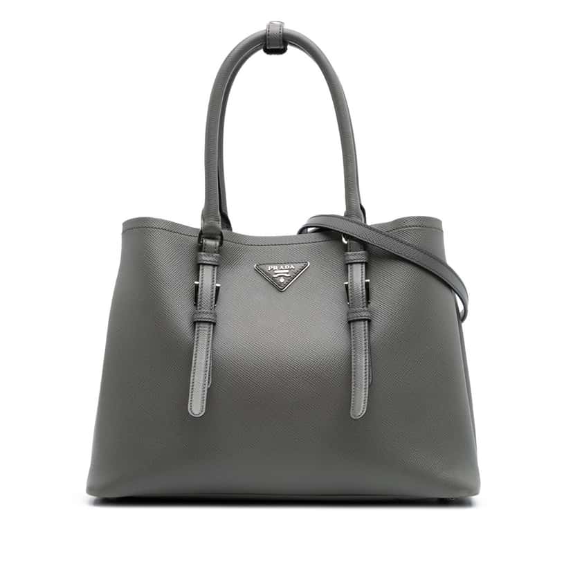 Prada Medium Saffiano Cuir Double Satchel Grey Leather Good condition - Front View