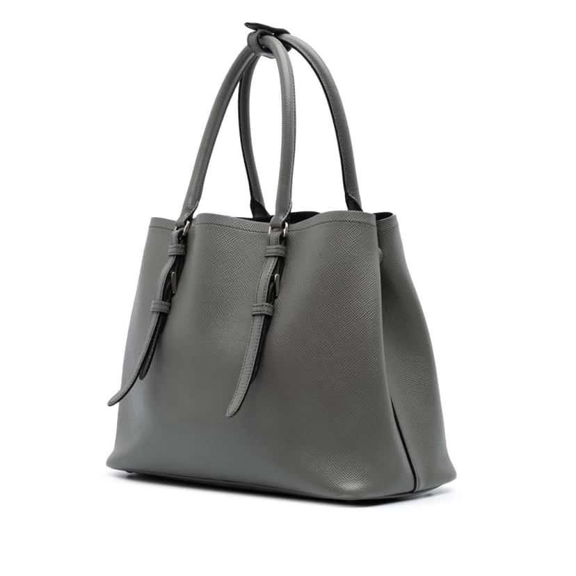 Prada Medium Saffiano Cuir Double Satchel Grey Leather Good condition - Back View