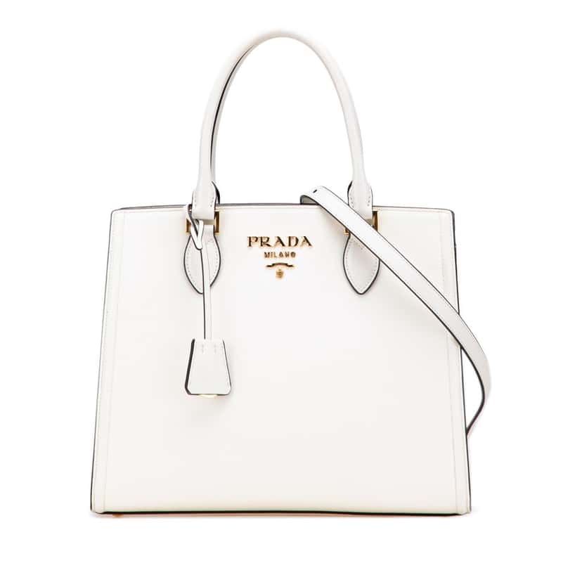 Prada Soft Calf Trimmed Saffiano Lux Satchel White Leather Good condition - Front View