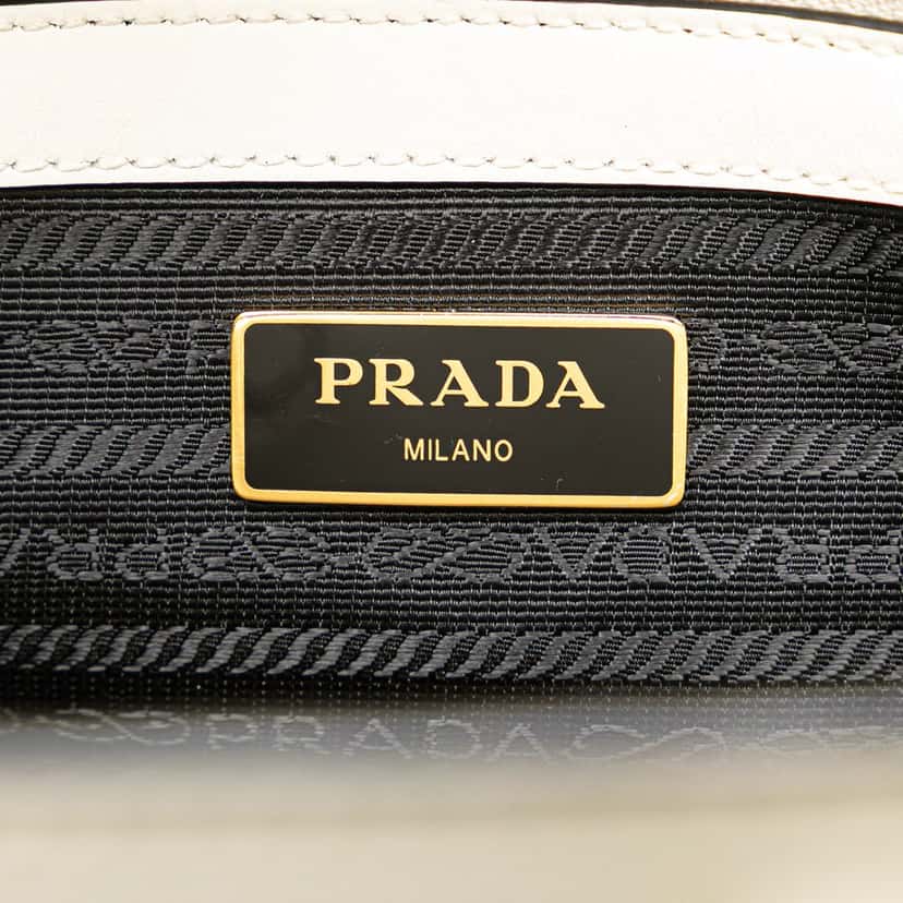 Prada Soft Calf Trimmed Saffiano Lux Satchel White Leather Good condition - Box View