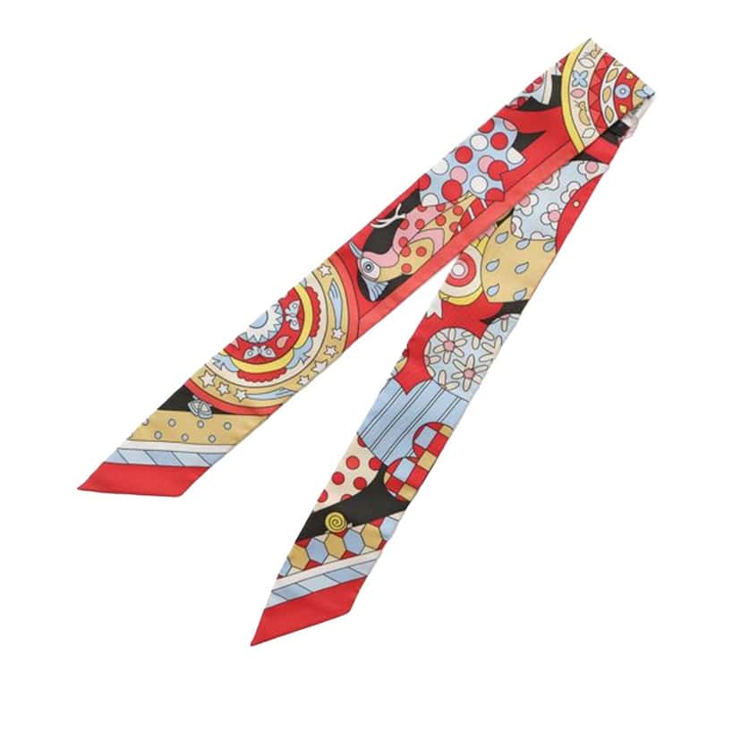 Hermès Les Murmures de la Foret Silk Twilly Scarf Red Silk Very good condition - Front View