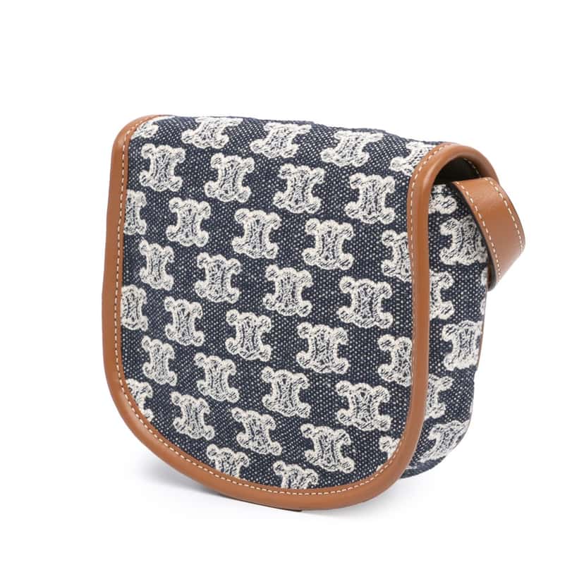 Celine Mini Triomphe Canvas and Calfskin Besace Crossbody Blue Canvas Good condition - Back View
