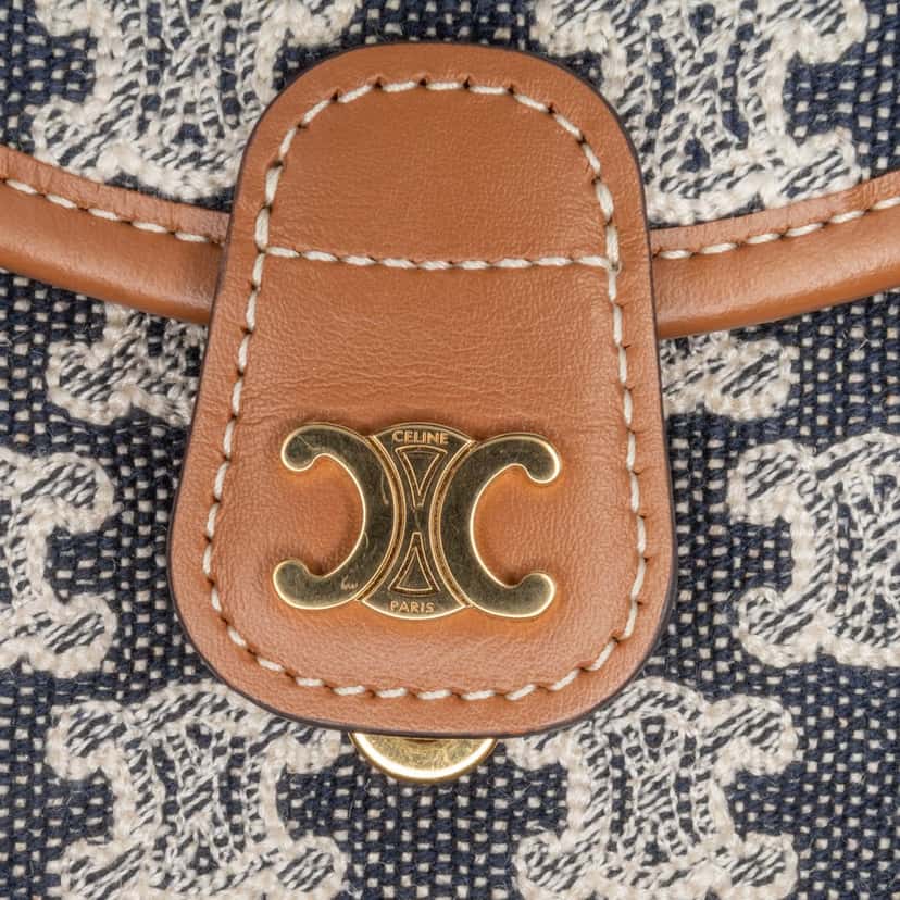 Celine Mini Triomphe Canvas and Calfskin Besace Crossbody Blue Canvas Good condition - Box View