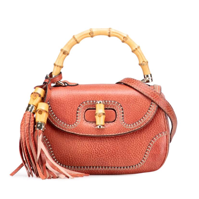 Gucci Small Leather New Bamboo Satchel Red Leather Very good condition - Front View