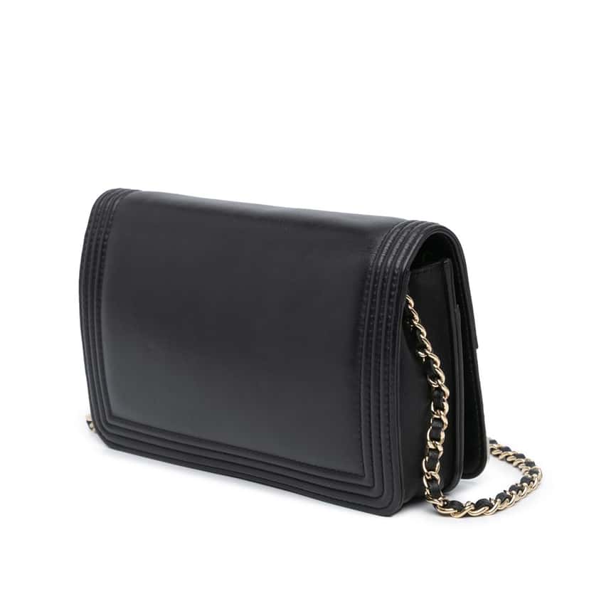 Chanel Bicolor Calfskin Boy Wallet On Chain Black Leather Good condition - Back View
