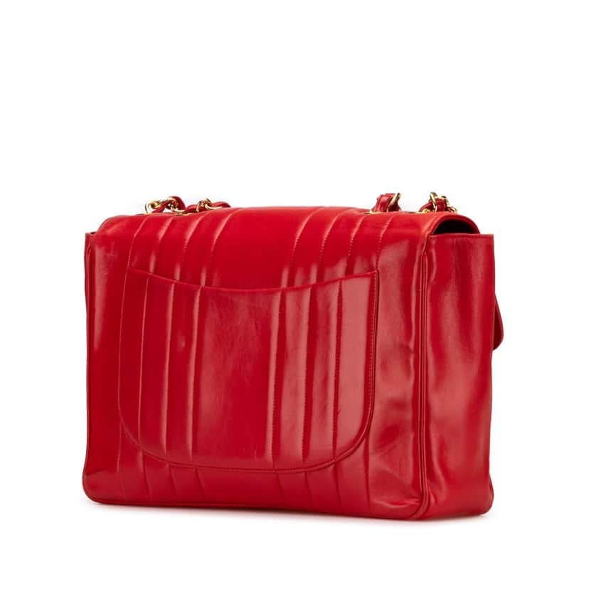 Chanel Jumbo XL Vertical Quilt Lambskin Single Flap Red Leather Good condition - Back View