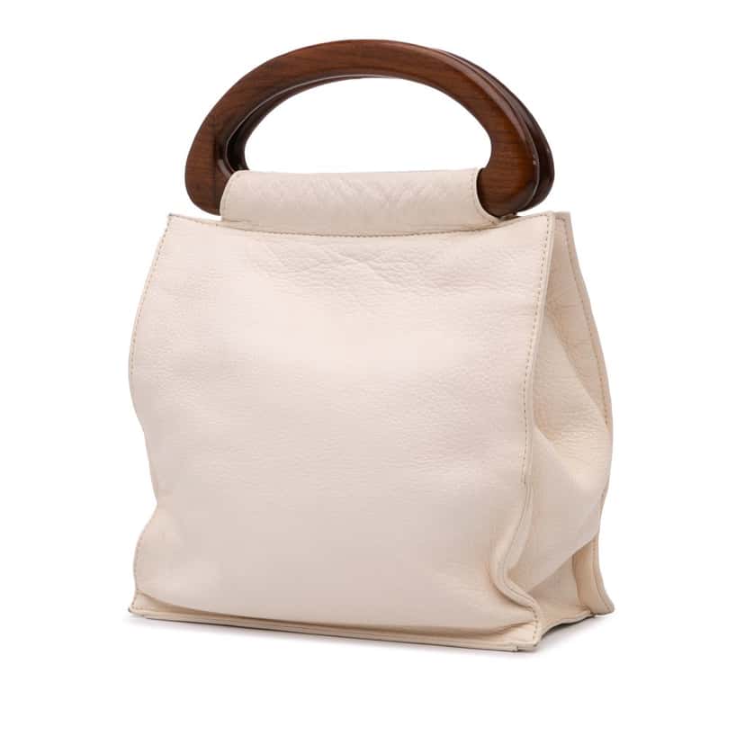 Chanel CC Grained Calfskin Wooden Handle Tote White Leather Good condition - Back View