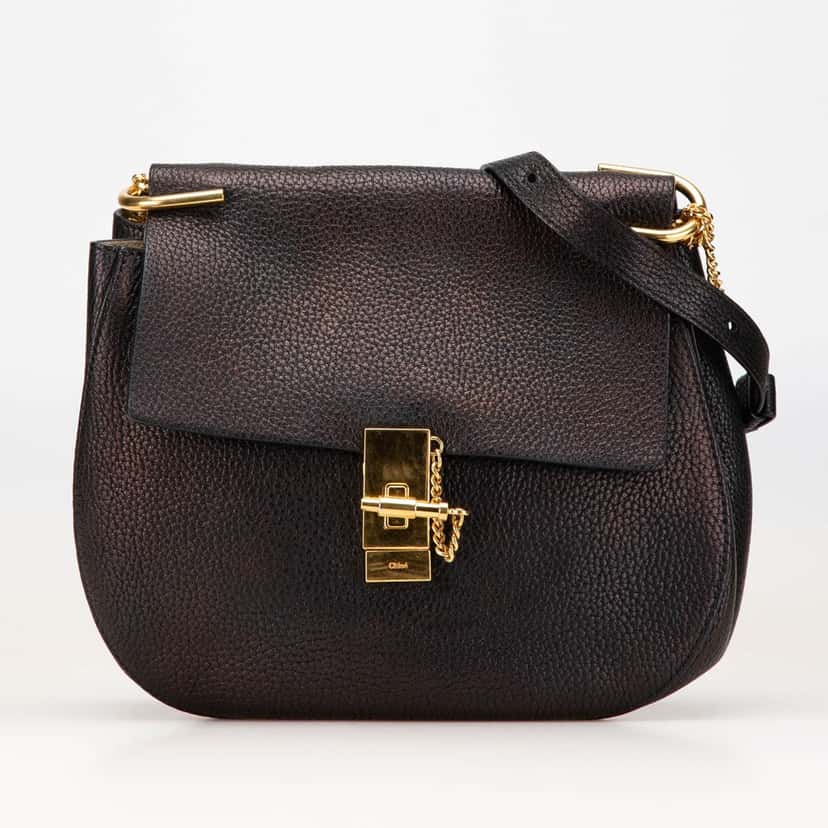 Chloé Large Grained Lambskin Drew Crossbody Black Leather Good condition - Front View