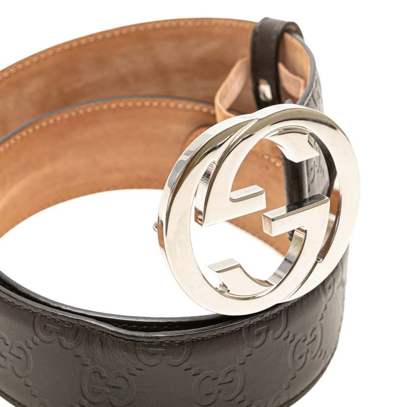 Gucci Guccissima Interlocking G Belt Brown Leather Good condition - Model View
