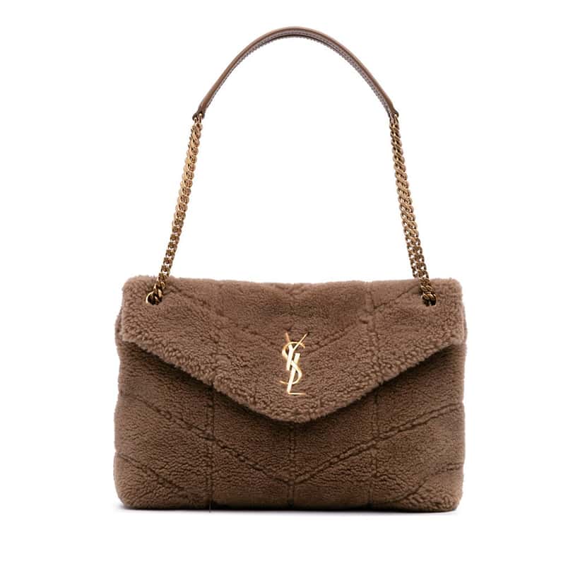 Saint Laurent Medium Shearling Loulou Puffer Shoulder Bag Brown Good condition - Front View