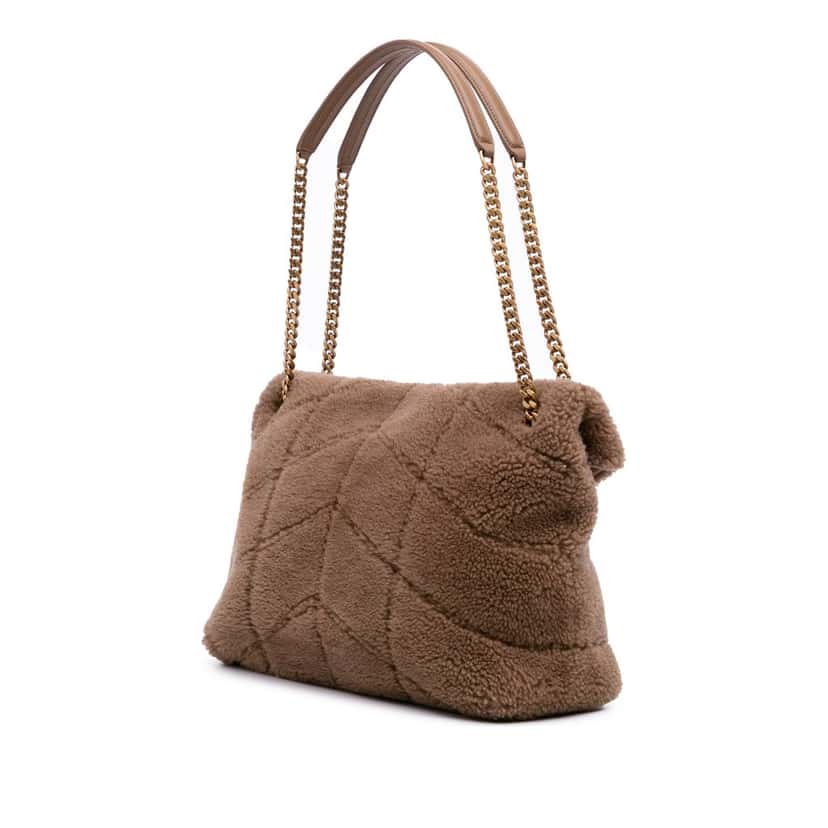Saint Laurent Medium Shearling Loulou Puffer Shoulder Bag Brown Good condition - Back View