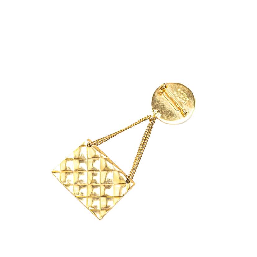 Chanel Gold Plated CC Quilted Flap Bag Brooch Gold Metal Good condition - Back View
