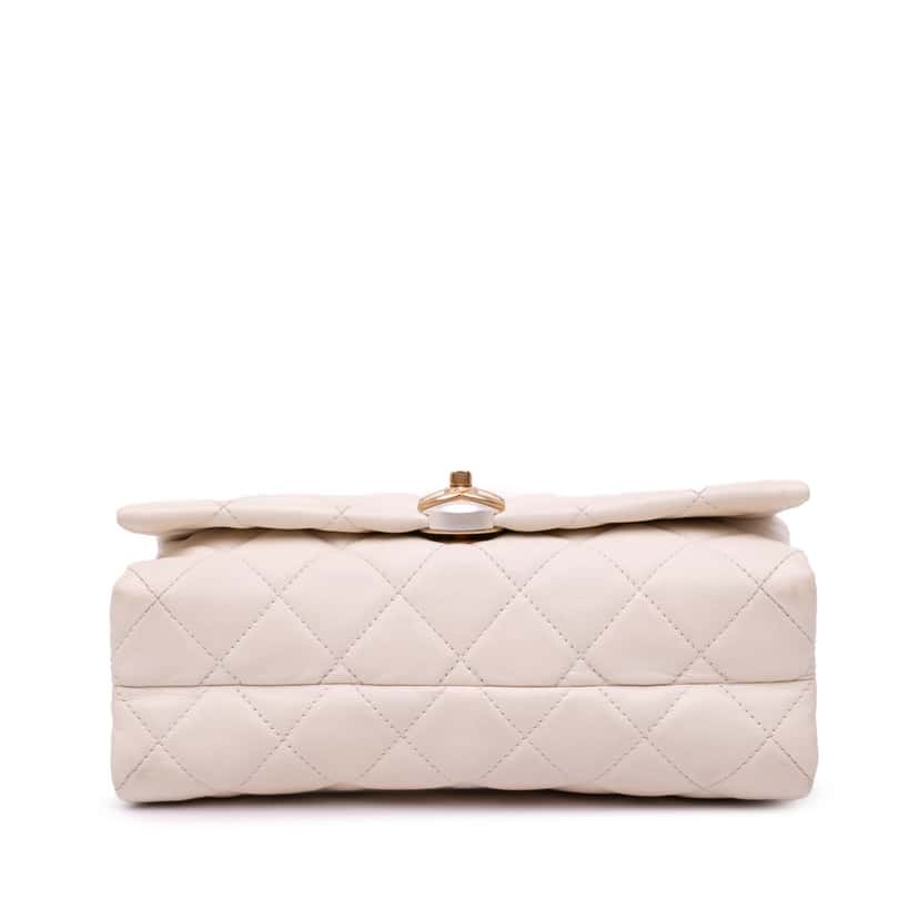 Chanel Quilted Calfskin Pearl CC Accordion Flap White Leather Good condition - Inside View