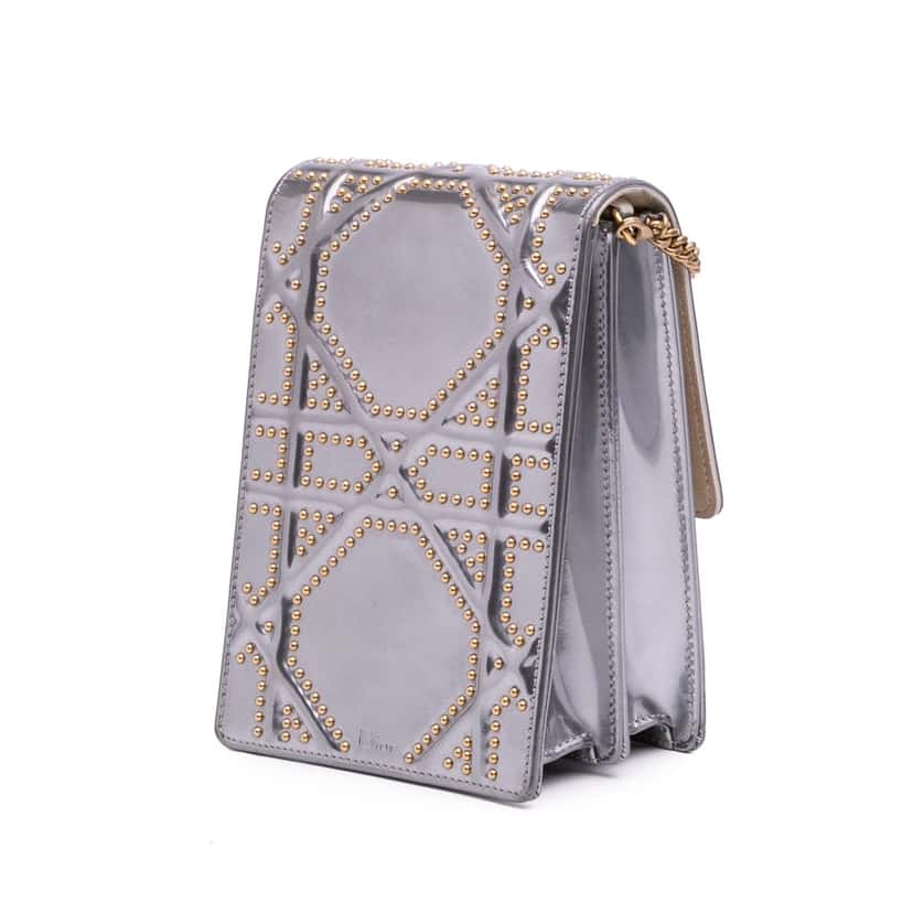 Dior Metallic Studded Calfskin Vertical Diorama Silver Leather Good condition - Back View