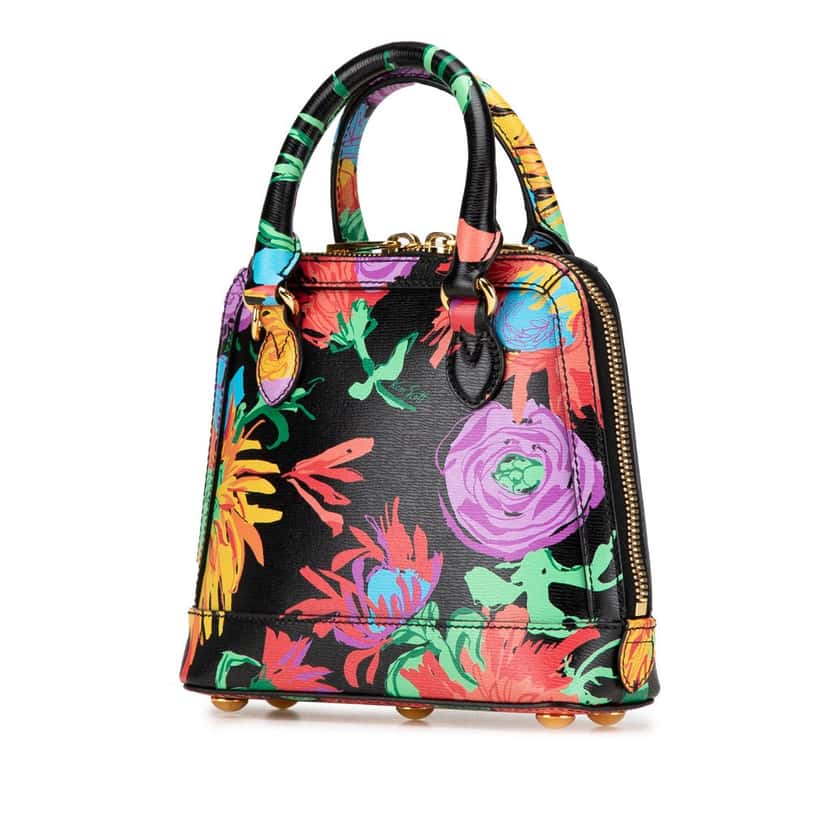 Gucci Ken Scoot New Shangai Mini Calfskin Jenny Floral Print Horsebit 1955 Top Handle Bag Black Leather Good condition - Back View