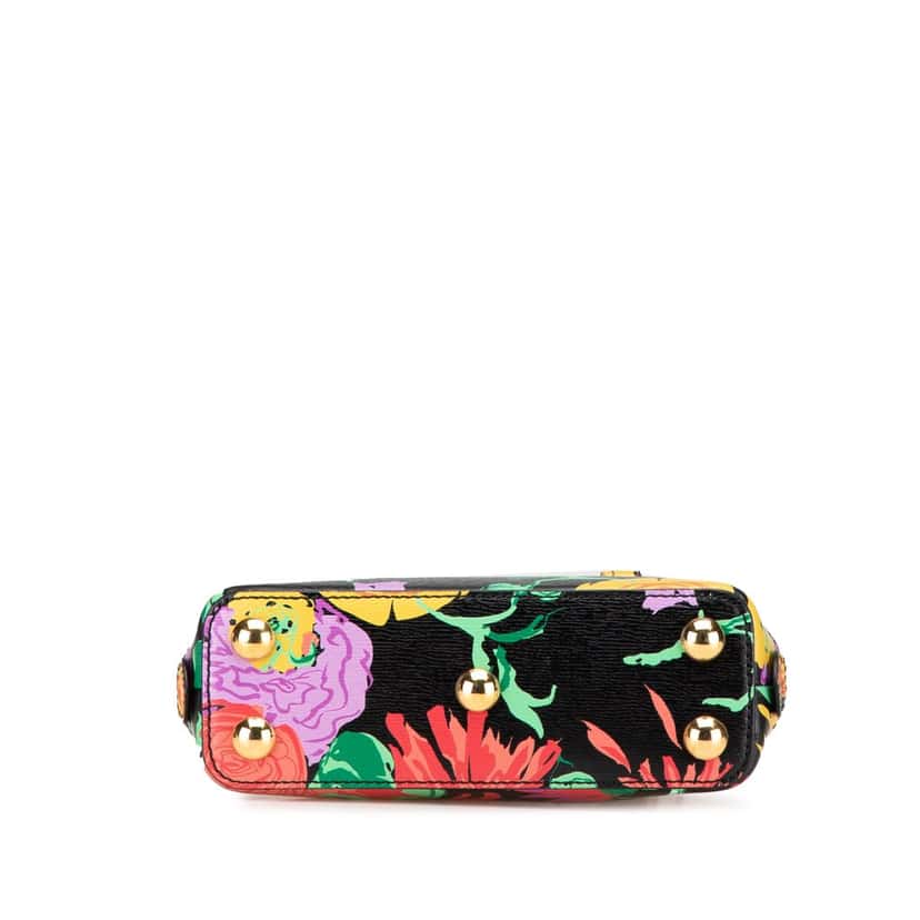 Gucci Ken Scoot New Shangai Mini Calfskin Jenny Floral Print Horsebit 1955 Top Handle Bag Black Leather Good condition - Inside View