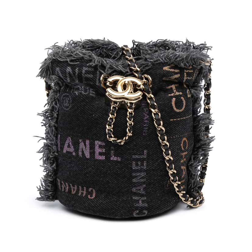Chanel Mini Denim Mood Bucket with Chain Grey Denim Good condition - Front View