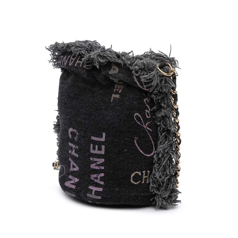 Chanel Mini Denim Mood Bucket with Chain Grey Denim Good condition - Back View
