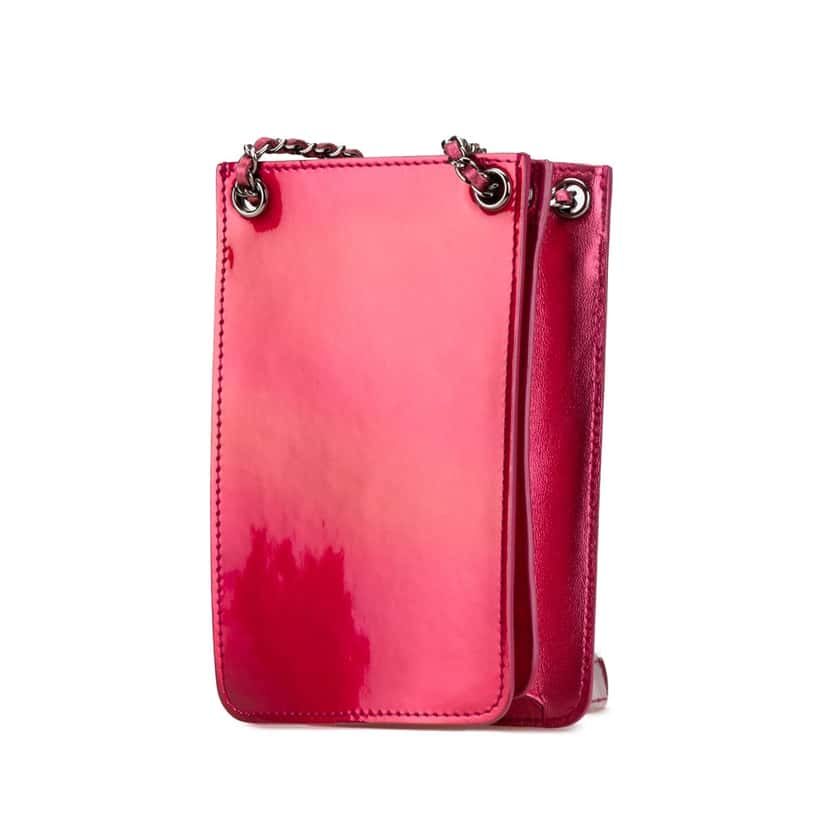 Chanel CC Patent Phone Holder Crossbody Pink Leather Good condition - Back View