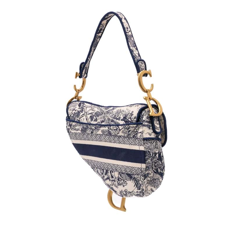 Dior Canvas Embroidered Toile de Jouy Saddle Bag Blue Canvas Good condition - Back View