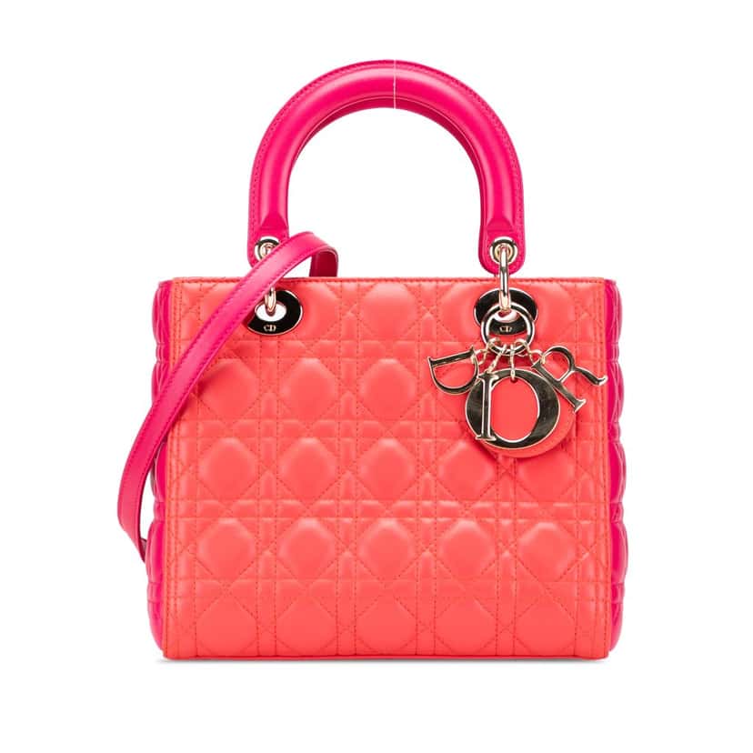 Dior Medium Bicolor Lambskin Cannage Lady Dior Red Leather Good condition - Front View