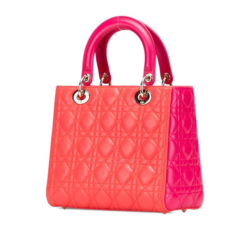 Dior Medium Bicolor Lambskin Cannage Lady Dior Red Leather Good condition - Back View