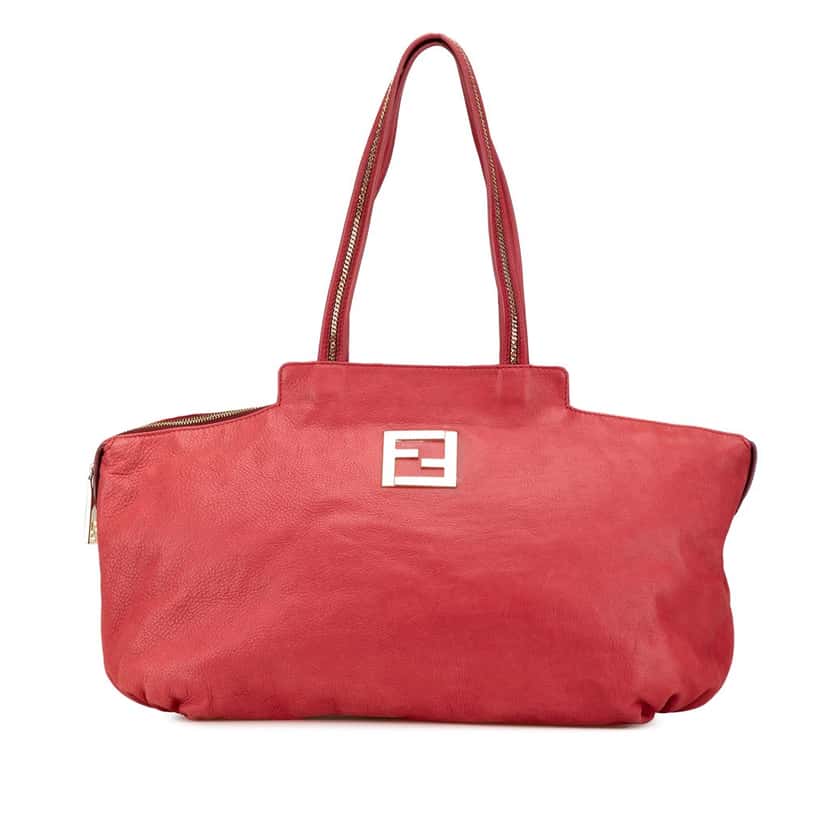 Fendi Medium Leather Chains Tote Red Leather Good condition - Front View