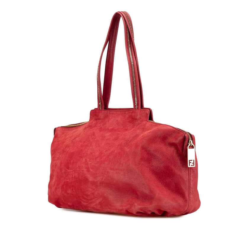 Fendi Medium Leather Chains Tote Red Leather Good condition - Back View