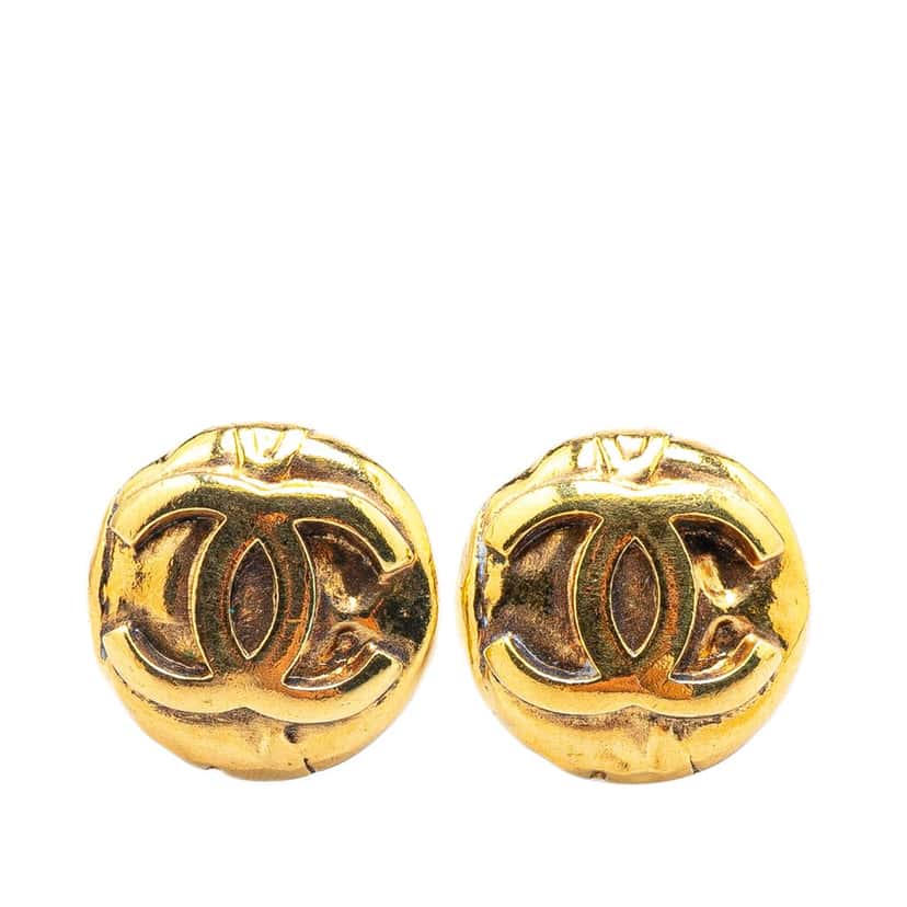 Chanel Gold Plated CC Round Clip on Earrings Gold Metal Good condition - Front View