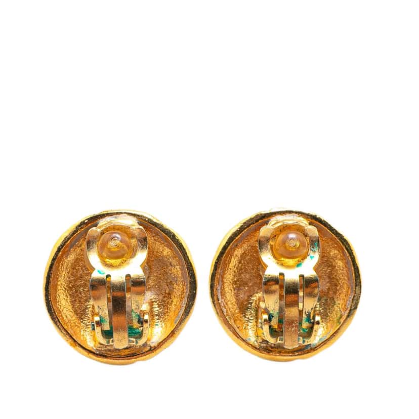 Chanel Gold Plated CC Round Clip on Earrings Gold Metal Good condition - Back View