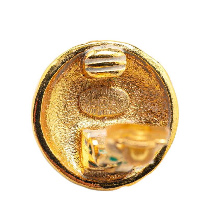 Chanel Gold Plated CC Round Clip on Earrings Gold Metal Good condition - Inside View