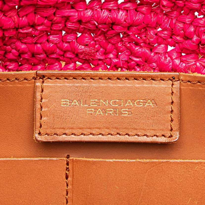 Balenciaga Small Raffia Motocross Panier Basket Tote Pink Good condition - Box View